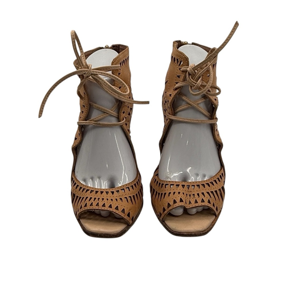 Jeffrey Campbell Tan Radillo-Hi Laser Cut Lace-Up Wedge Sandals Size 8.5 Women’s - Picture 4 of 11